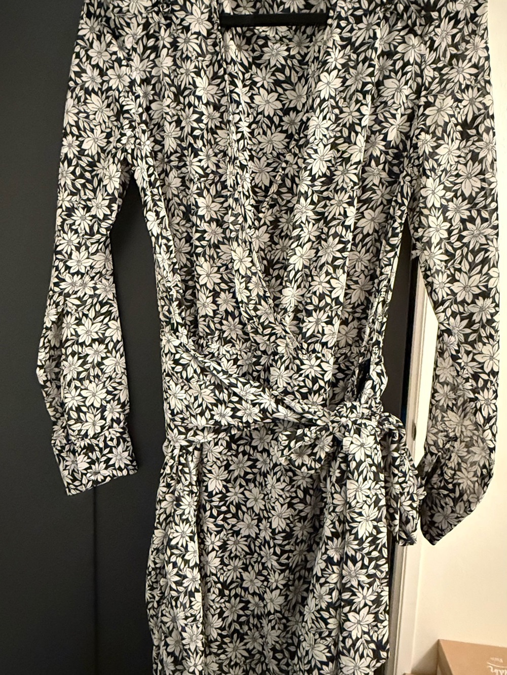 STATE Black and White Floral Wrap Dress with Tie Waist